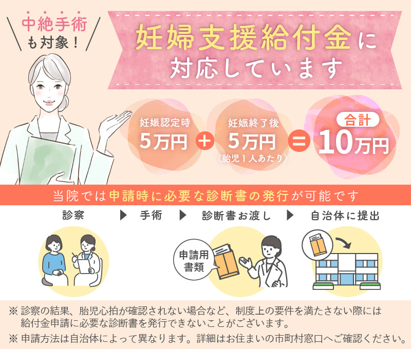 エマ婦人科クリニック名古屋栄では、妊婦支援給付金対応可能院です